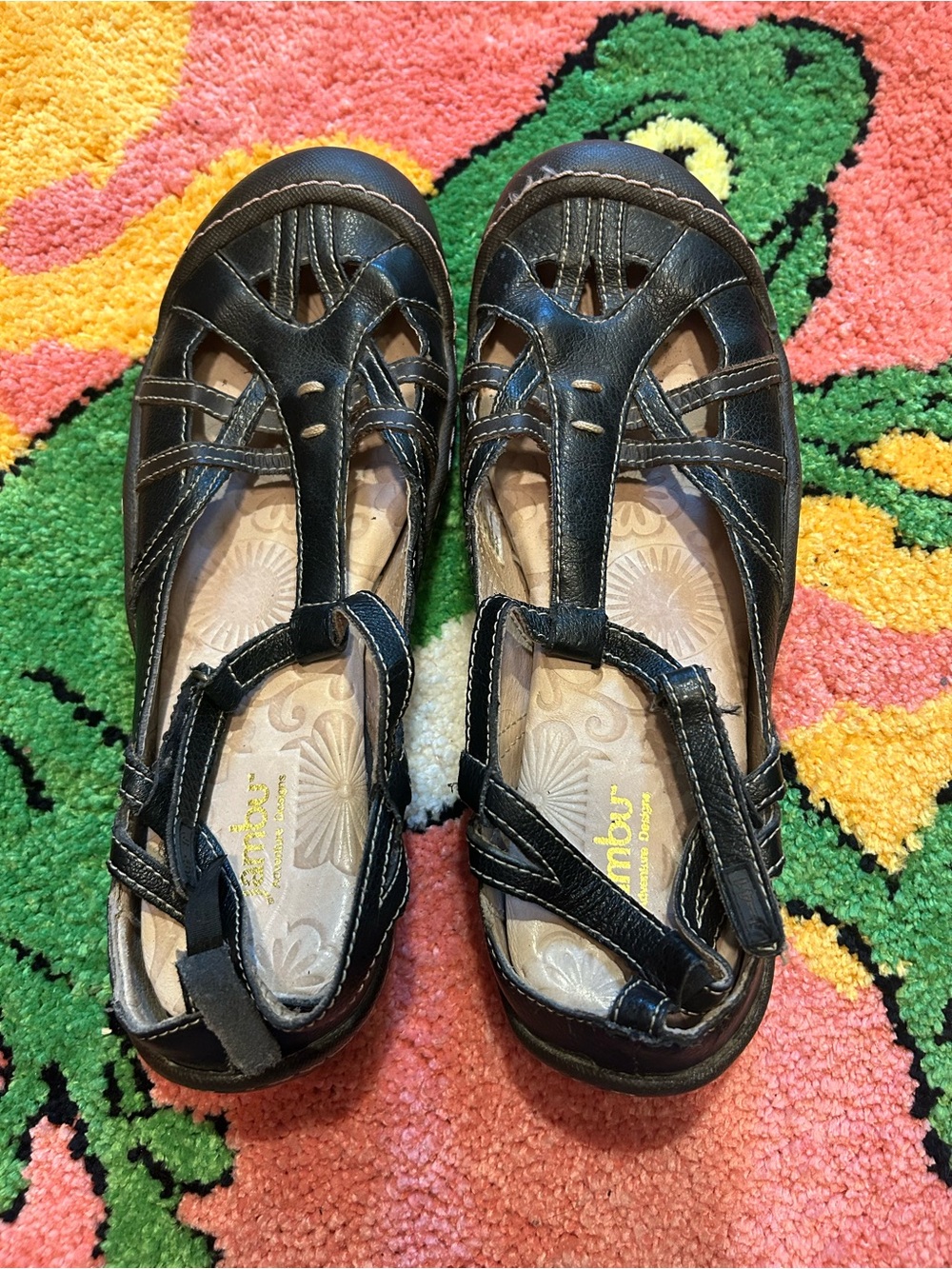Jambu Black Leather T-Strap Sandals